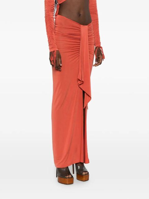 Balmain draped-detail slit maxi skirt - Orange