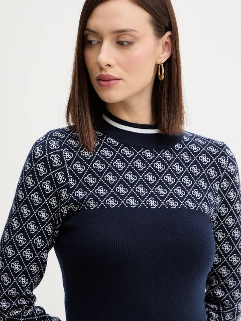 Guess sweter z dodatkiem wełny AUBREY damski kolor granatowy z półgolfem W5BR24 Z3JD2