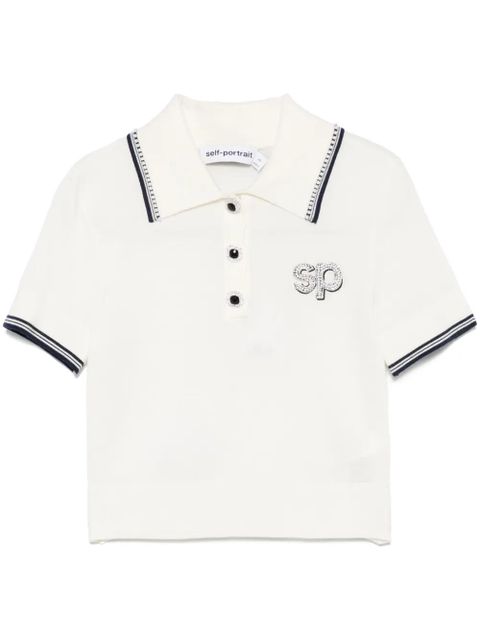 Self-Portrait SP-patch polo top - White - zdjęcie produktu nr 1