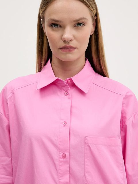 Desigual koszula bawełniana GIRLS damska kolor różowy relaxed z kołnierzykiem klasycznym 25WWCW16