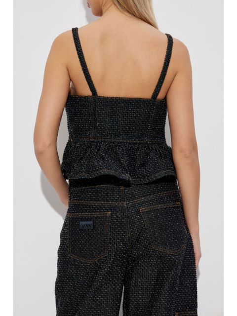 GANNI peplum denim top - Black
