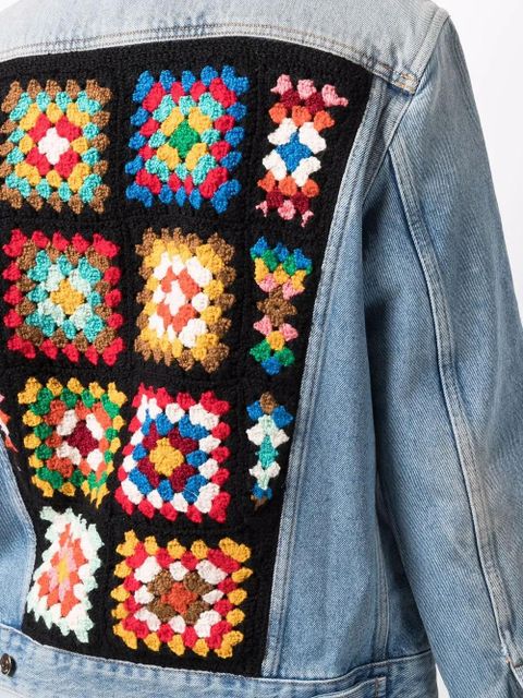 Alanui crochet-panel denim jacket - Blue