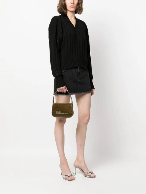 Blumarine rhinestone embellished satin mini bag - Green