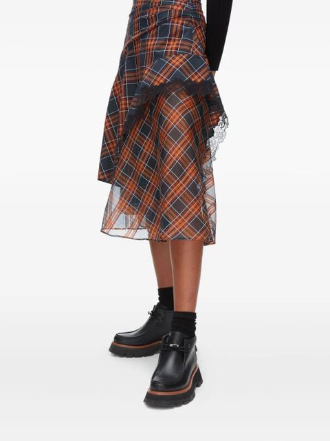 3.1 Phillip Lim lace-trim plaid asymmetrical skirt - Red