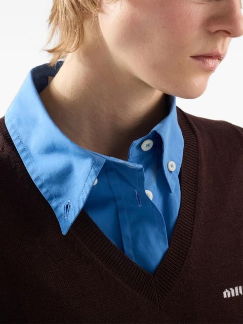 Miu Miu intarsia-logo V-neck vest - Brown