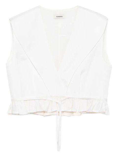 SANDRO ruffled V-neck top - Neutrals - zdjęcie produktu nr 1