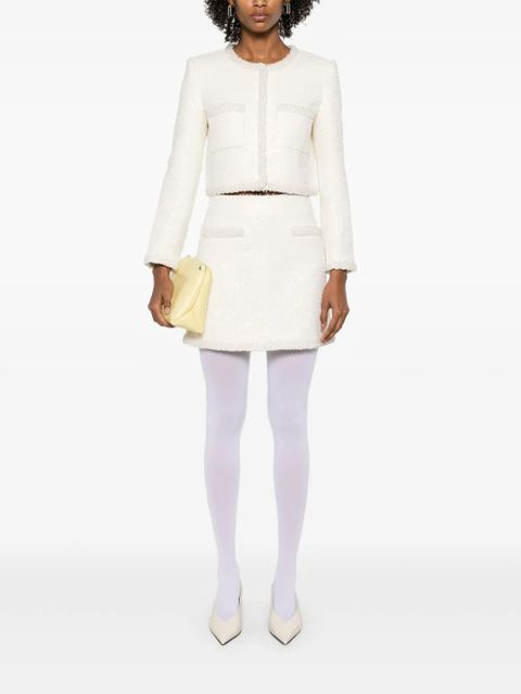 Self-Portrait bouclé pearl-trim mini skirt - Neutrals - zdjęcie produktu nr 2