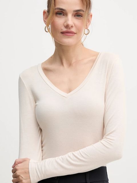 United Colors of Benetton longsleeve z domieszką kaszmiru kolor beżowy 3LRU3M076 - zdjęcie produktu nr 2