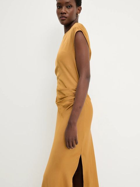 Answear.LAB sukienka kolor brązowy maxi rozkloszowana