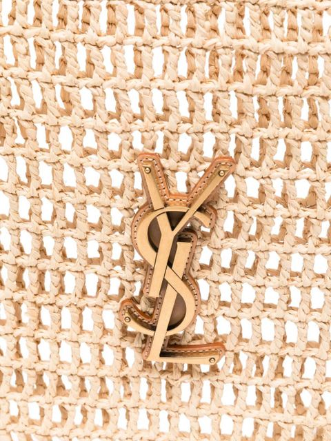 Saint Laurent Oxalis leather-trim woven tote bag - Neutrals