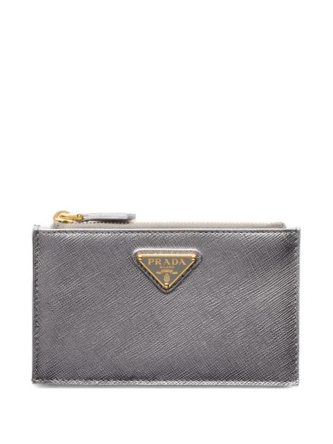 Prada triangle-logo zip-fastening leather card holder - Grey - zdjęcie produktu nr 1