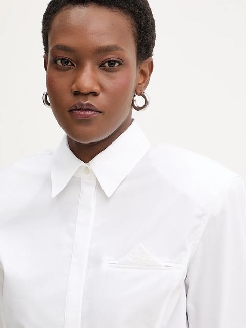 Karl Lagerfeld koszula bawełniana damska kolor biały relaxed z kołnierzykiem klasycznym B1W11034