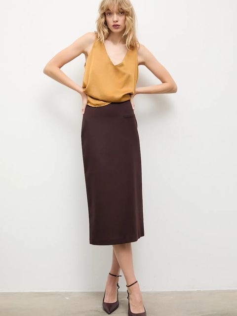 Answear.LAB spódnica kolor bordowy midi ołówkowa - zdjęcie produktu nr 2