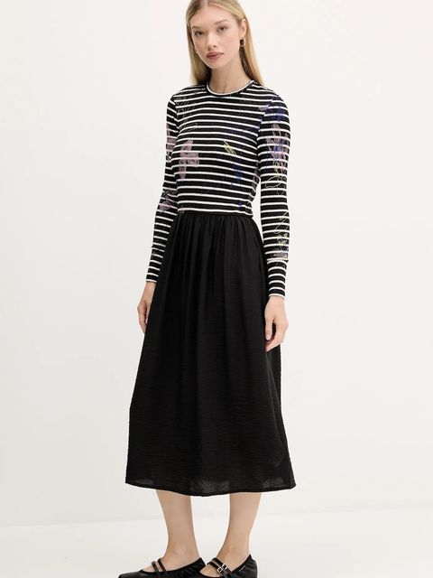 Desigual sukienka RAYA HIBRIDA kolor czarny midi rozkloszowana 25WWVW15 - zdjęcie produktu nr 2