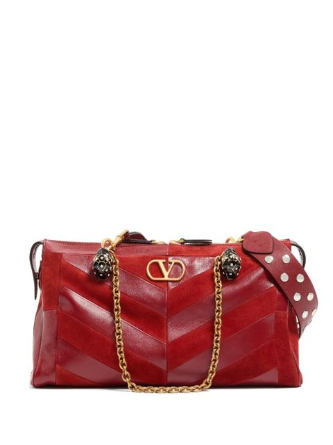Valentino Garavani Panthea medium shoulder bag in suede and nappa with Chevron motif - Red - zdjęcie produktu nr 1