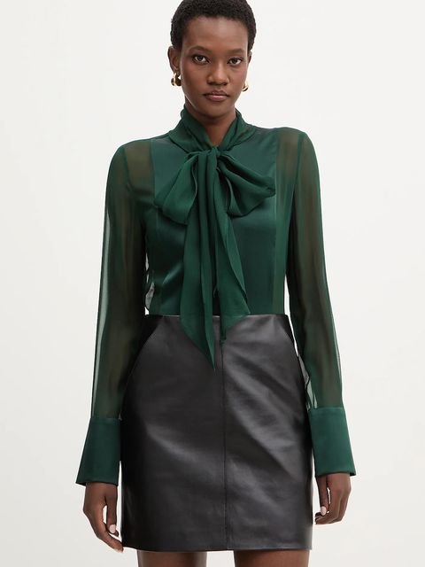 Retrofete koszula jedwabna Suri damska kolor zielony regular FW24-10301 - zdjęcie produktu nr 1