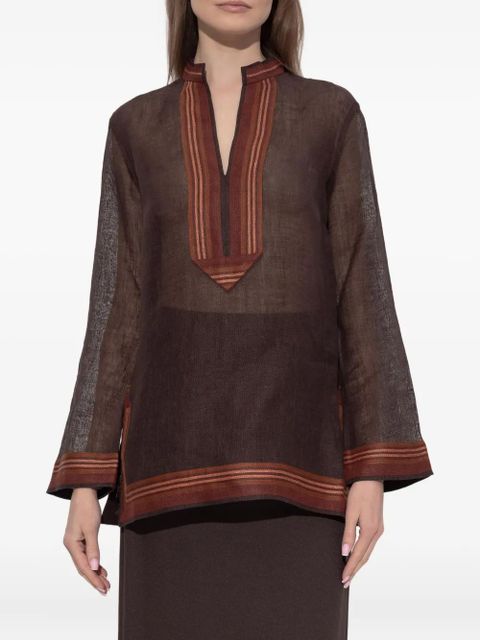 Tory Burch striped-detail blouse - Brown