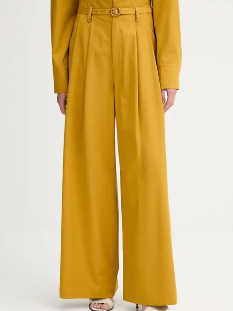 ISABELLE BLANCHE spodnie z domieszką wełny damskie kolor żółty proste high waist IS25FW-P036-T002