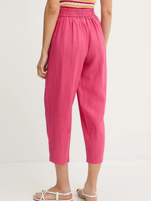 United Colors of Benetton spodnie lniane damskie kolor różowy szerokie high waist 4AGHDF08L