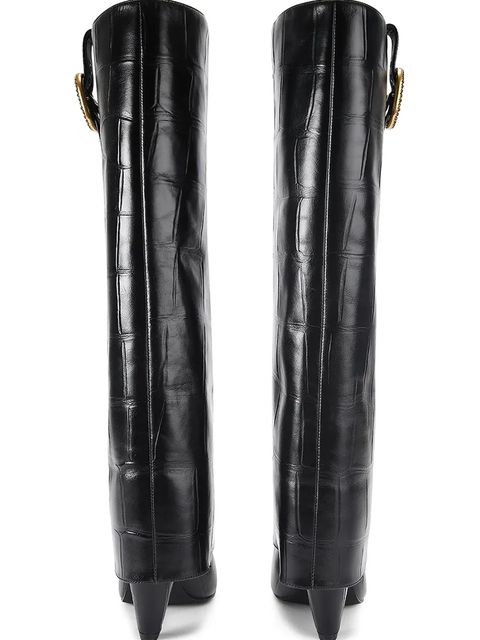 Kurt Geiger London kozaki skórzane Fold Over Tall Boot damskie kolor czarny na słupku 5022300419