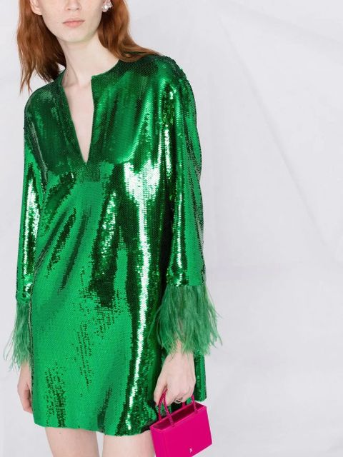 Valentino Garavani sequin and feather kaftan dress - Green