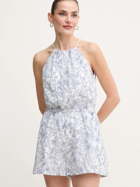 Pepe Jeans kombinezon lniany DENIA kolor biały z dekoltem okrągłym PL230523