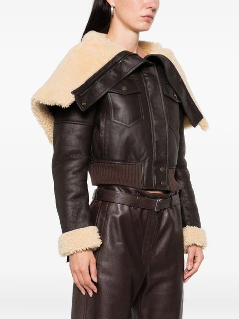 Alexander McQueen shearling-collar leather jacket - Brown