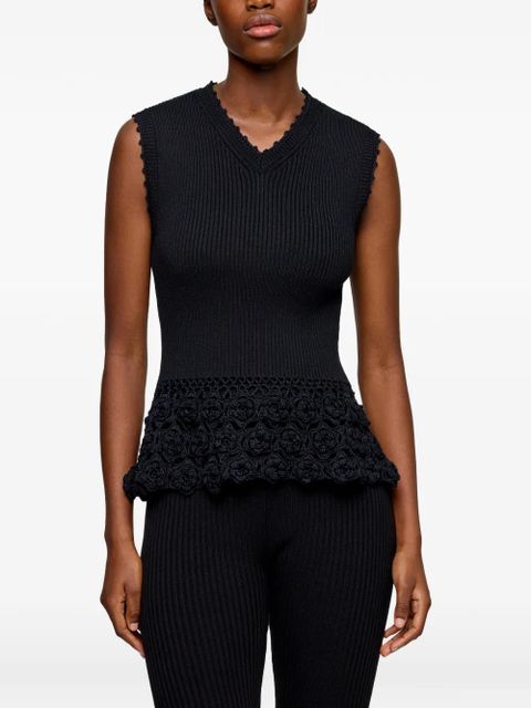 GANNI V-neck crochet top - Black