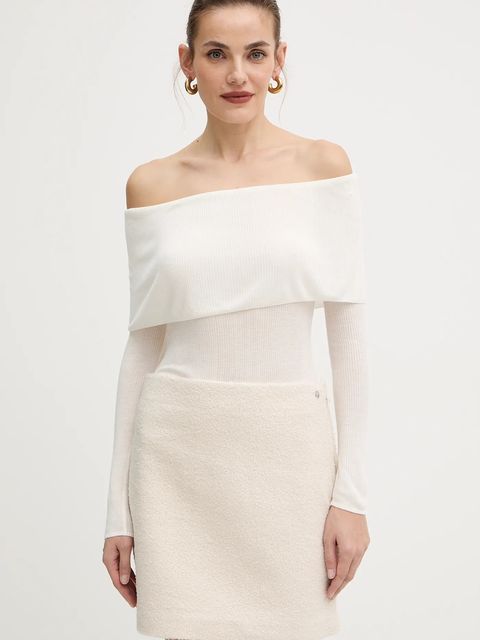 Guess longsleeve MELANIE kolor beżowy dekolt hiszpański W5BR48 Z0612 - zdjęcie produktu nr 1