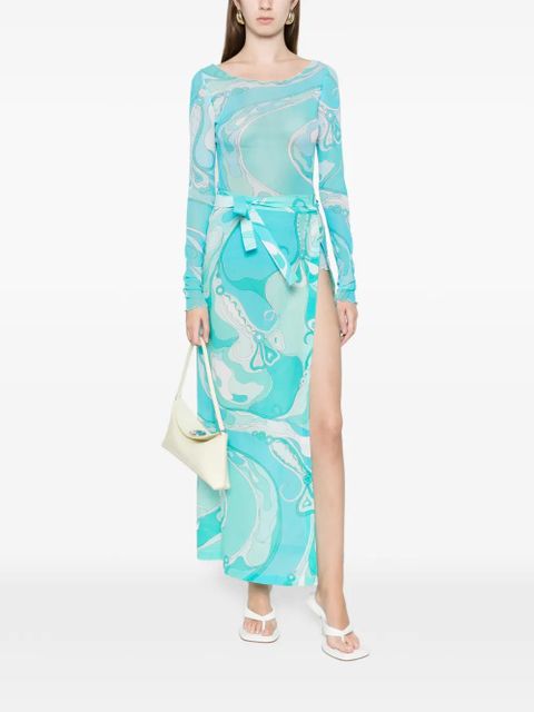 PUCCI Orchidee-print boat-neck long-sleeve top - Blue