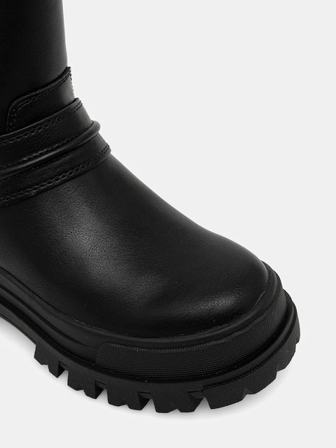Buffalo botki Aspha Biker Boot Hi damskie kolor czarny na płaskim obcasie ocieplone 1270123-BLK