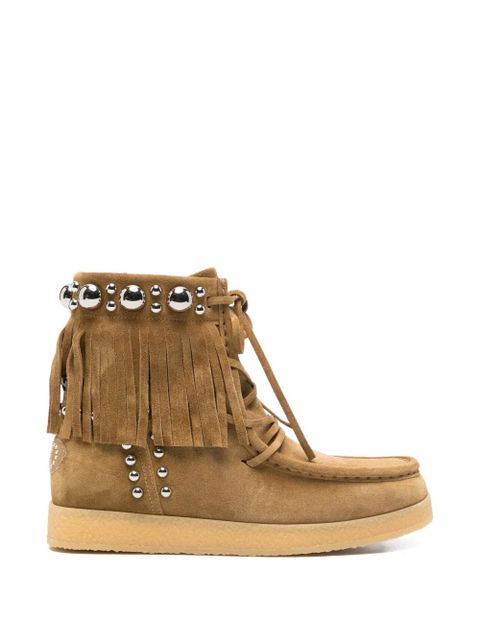 Valentino Garavani fringed-upper studded ankle boots - Brown - zdjęcie produktu nr 1
