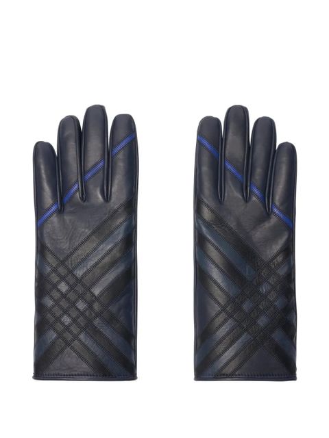 Burberry check-pattern leather gloves - Blue