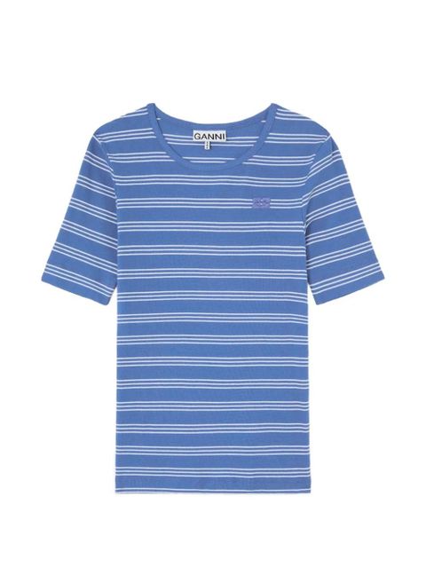 GANNI striped rib-knit T-shirt - Blue - zdjęcie produktu nr 2