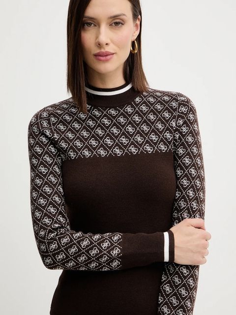 Guess sweter z dodatkiem wełny AUBREY damski kolor brązowy z półgolfem W5BR24 Z3JD2