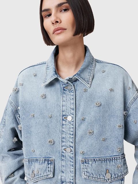 AllSaints kurtka jeansowa bawełniana HETTIE kolor niebieski przejściowa oversize W106PC - zdjęcie produktu nr 2