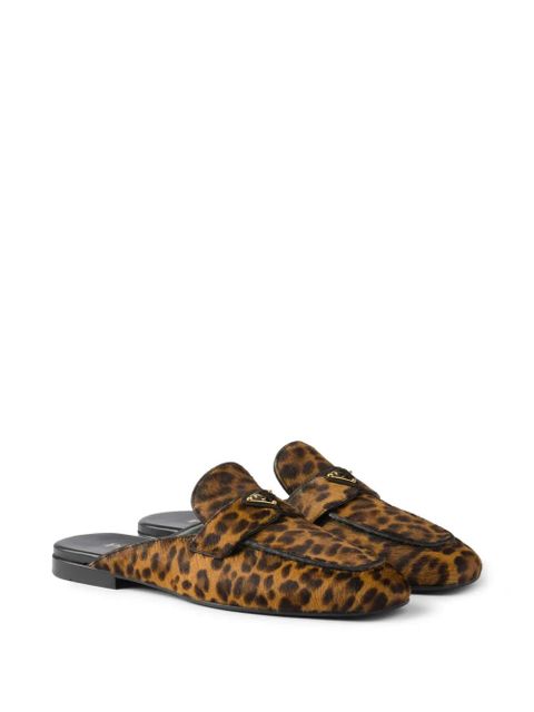 Prada leopard-print leather mules - Brown