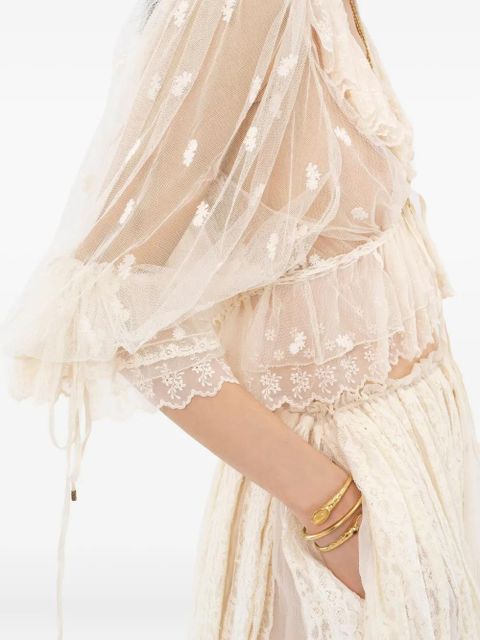 Chloé v-neck ruffled embroidery lace blouse - Neutrals