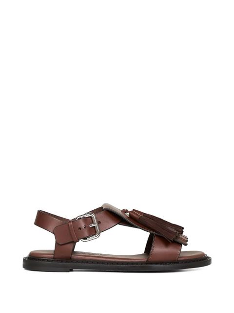Weekend Max Mara fringed t-bar leather sandals - Brown - zdjęcie produktu nr 1