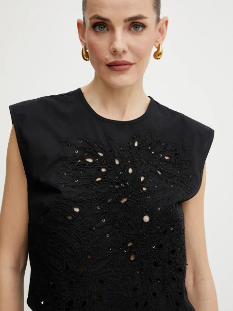 Pinko bluzka bawełniana damska kolor czarny z aplikacją 104850 A2H0