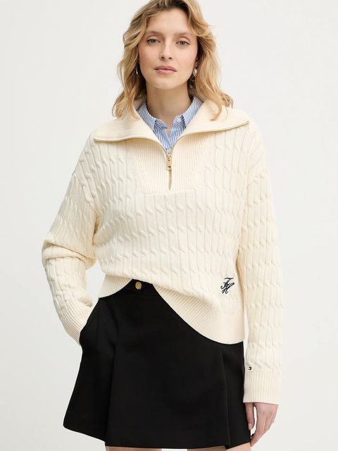 Tommy Hilfiger sweter bawełniany damski kolor beżowy z golfem WW0WW47643 - zdjęcie produktu nr 1