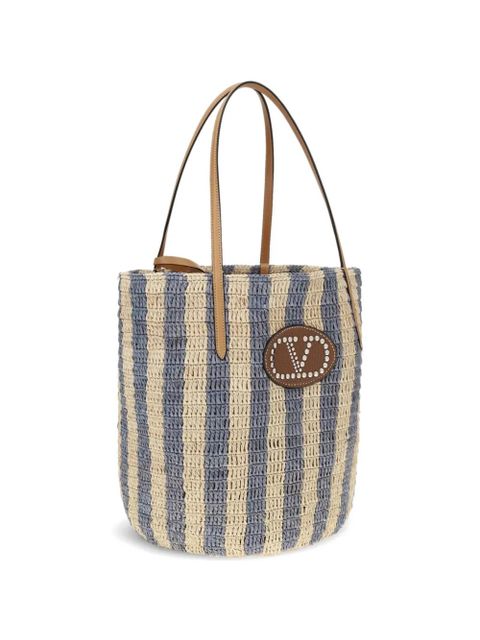 Valentino Garavani striped raffia bucket bag - Neutrals