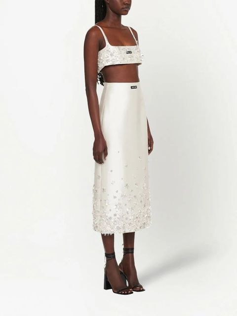 Miu Miu floral-embellished midi skirt - White