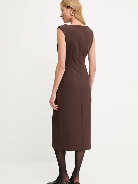 Answear.LAB sukienka kolor brązowy midi dopasowana