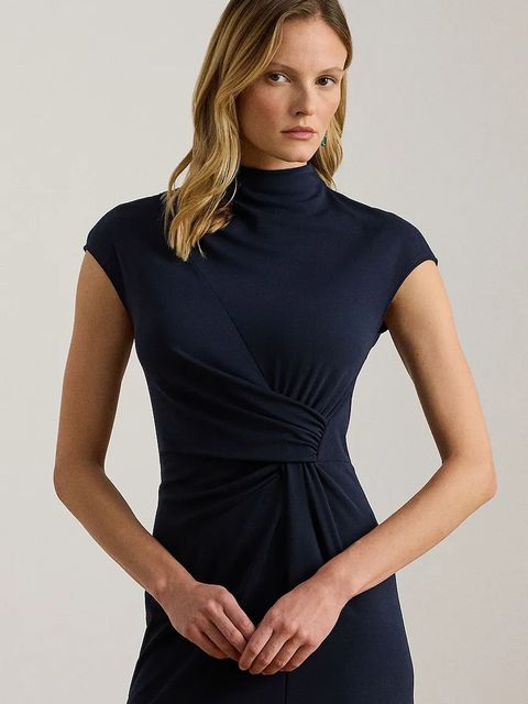 Lauren Ralph Lauren sukienka kolor granatowy midi rozkloszowana 200P03732