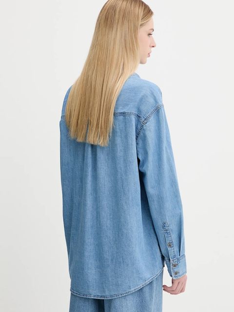 Tommy Jeans koszula bawełniana damska kolor niebieski relaxed z kołnierzykiem klasycznym DW0DW21073