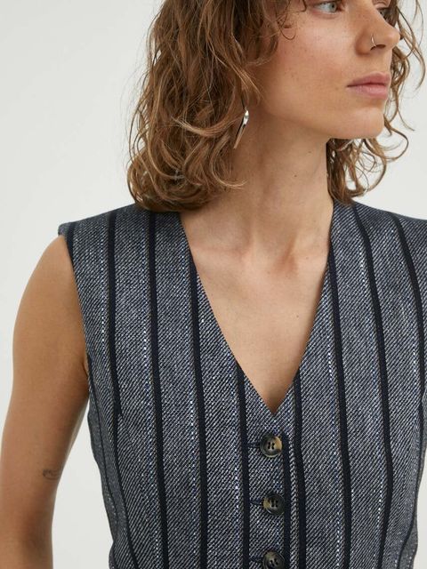 Day Birger et Mikkelsen kamizelka z domieszką lnu kolor szary jednorzędowa