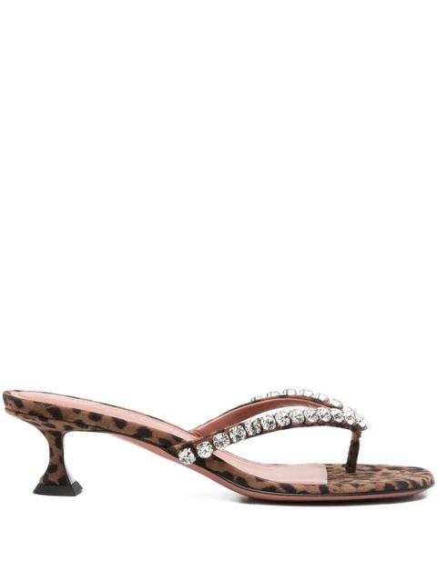 Amina Muaddi 45mm leopard-printed crystal-detail sandals - Brown - zdjęcie produktu nr 1