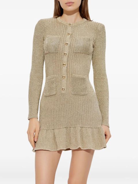 Self-Portrait long-sleeve ruffled dress - Neutrals
