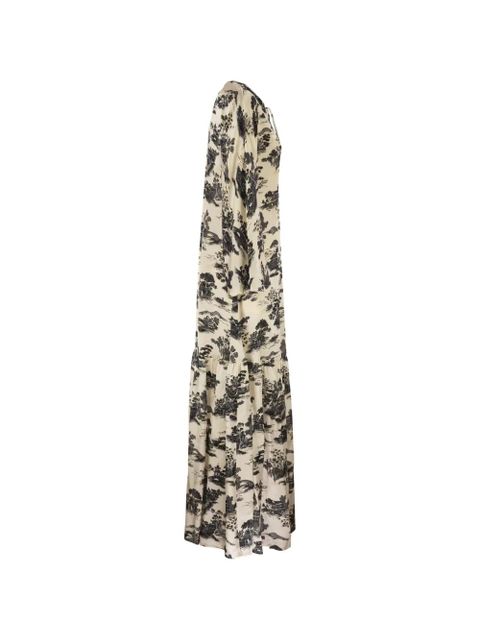 Max Mara landscape-print drawstring maxi dress - Neutrals